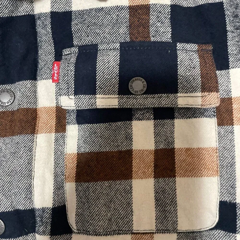 Levis Men's Cotton Plaid Sherpa Lined Shacket W/Hood  Size XL